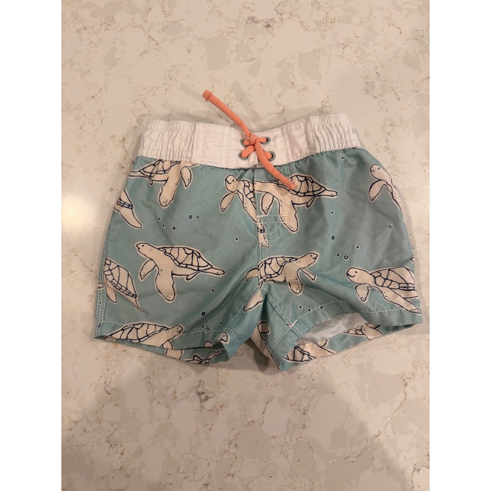 Baby Gap Sea Turtle Print Swim Trunks Aqua Blue 6-12 Months Sunmer Board Shorts